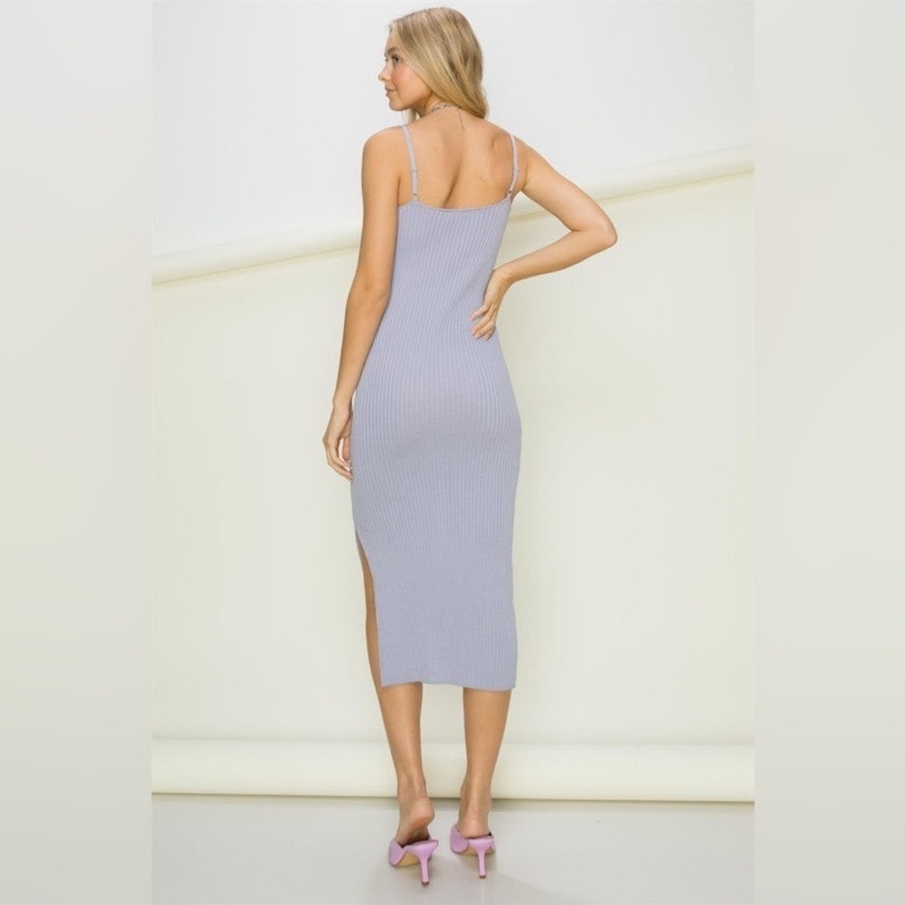 Split Shift Summer Midi Rib Dress - Picture 3 of 4